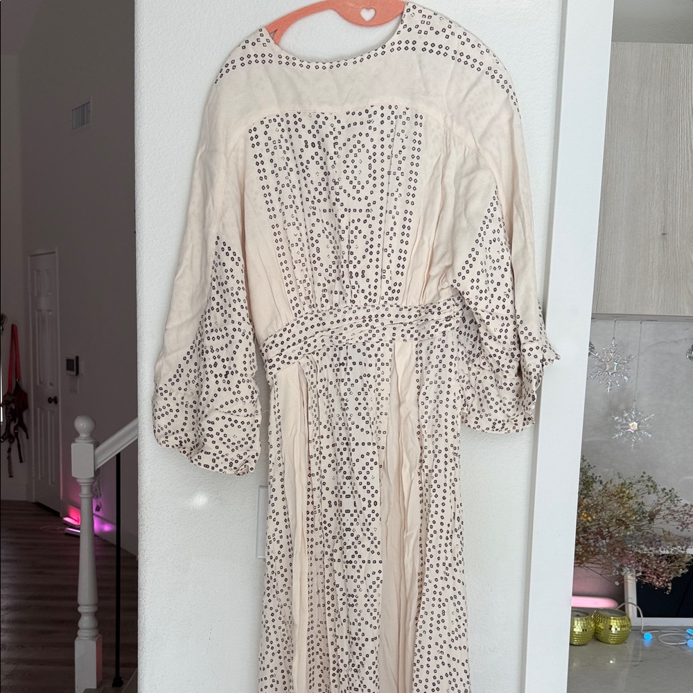 Free People Cream and Black Patterned Long Sleeve Bohemian Dress - Picture 7 of 8